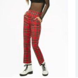 Forever 21 x Disney 90th Anniversary Red Plaid 4 Pockets Pants Size XS